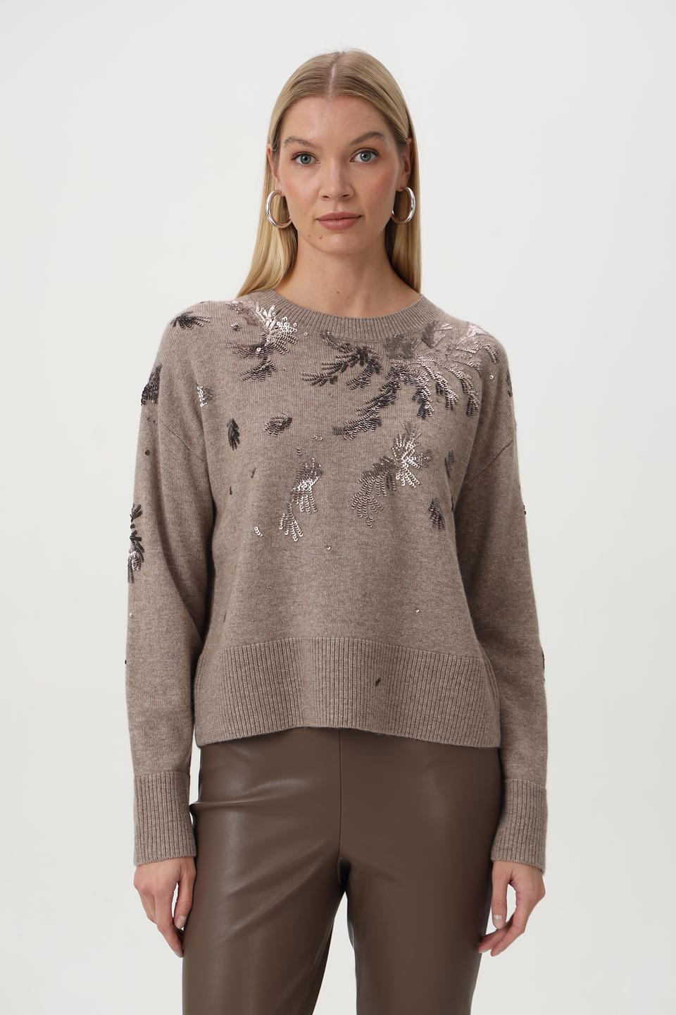 Пуловер Oui с пайетками бежевый