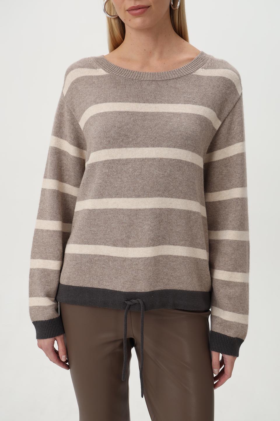 Пуловер Oui в полоску бежевый