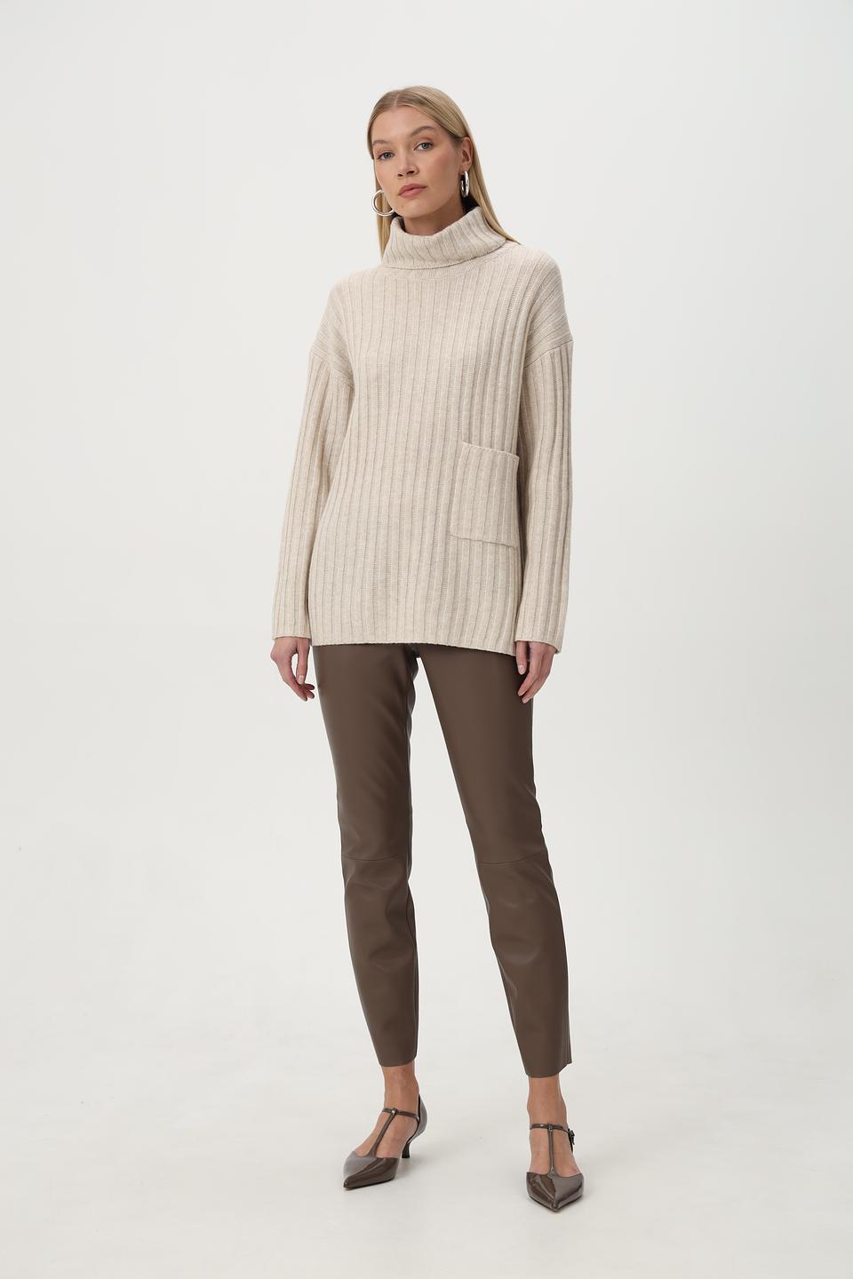 Пуловер Oui с карманом бежевый