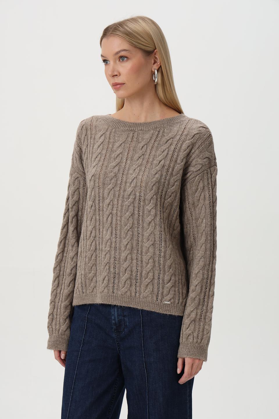 Пуловер MORE and MORE с косами бежевый