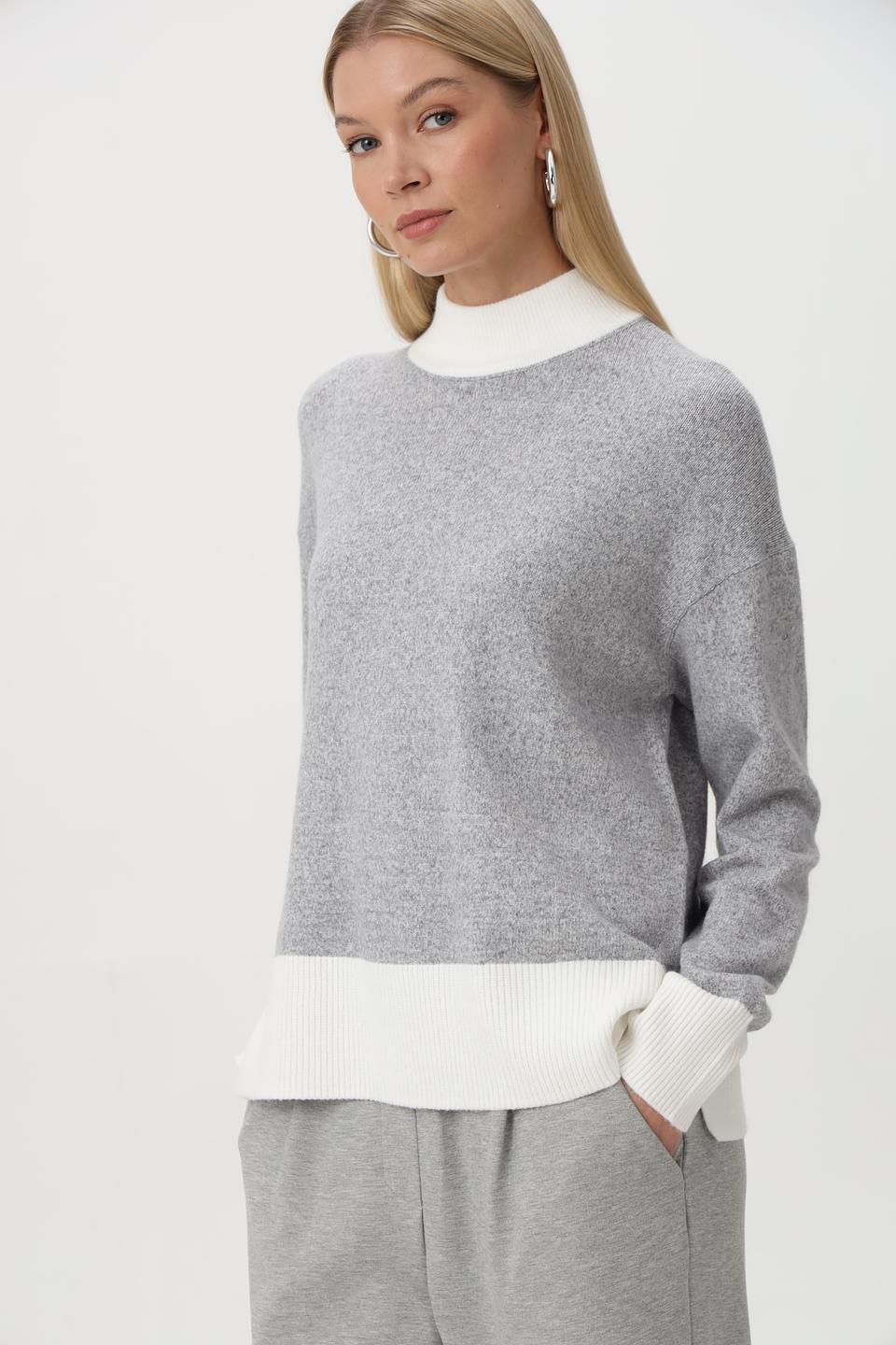 Пуловер Olsen с контрастной отделкой серый