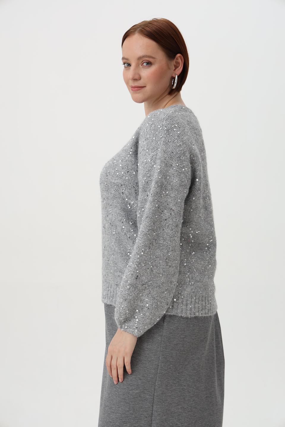 Пуловер Olsen с пайетками серый