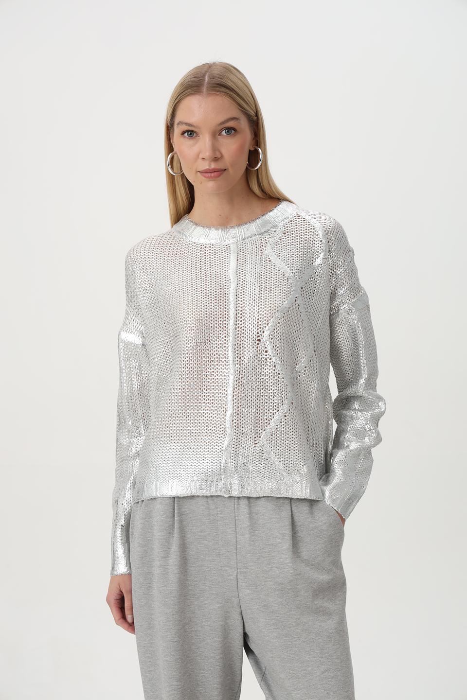 Пуловер Tuzzi серебристый с ажурным узором