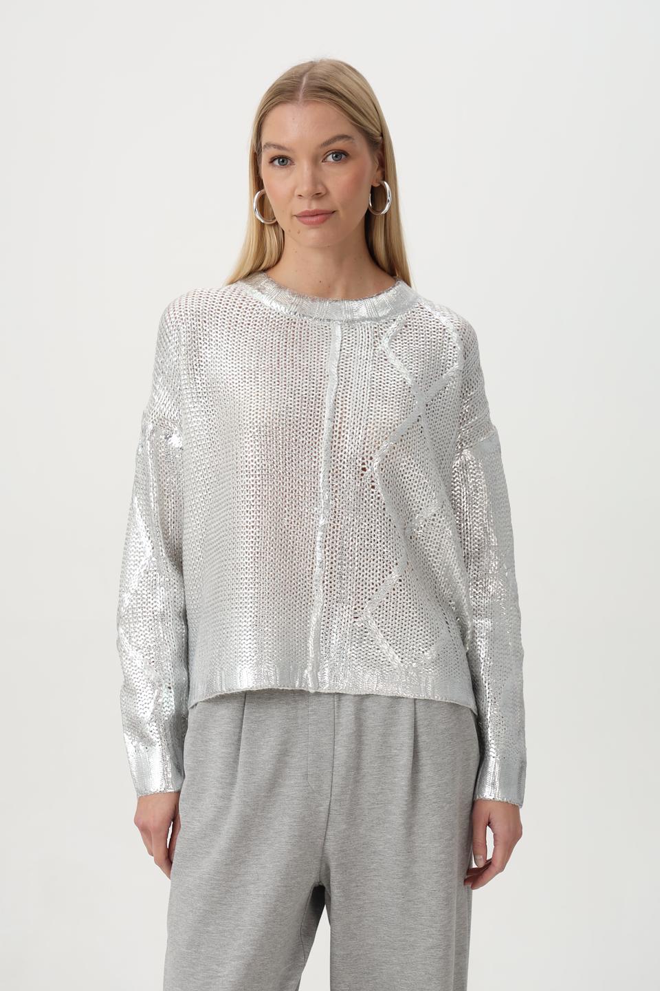 Пуловер Tuzzi серебристый с ажурным узором