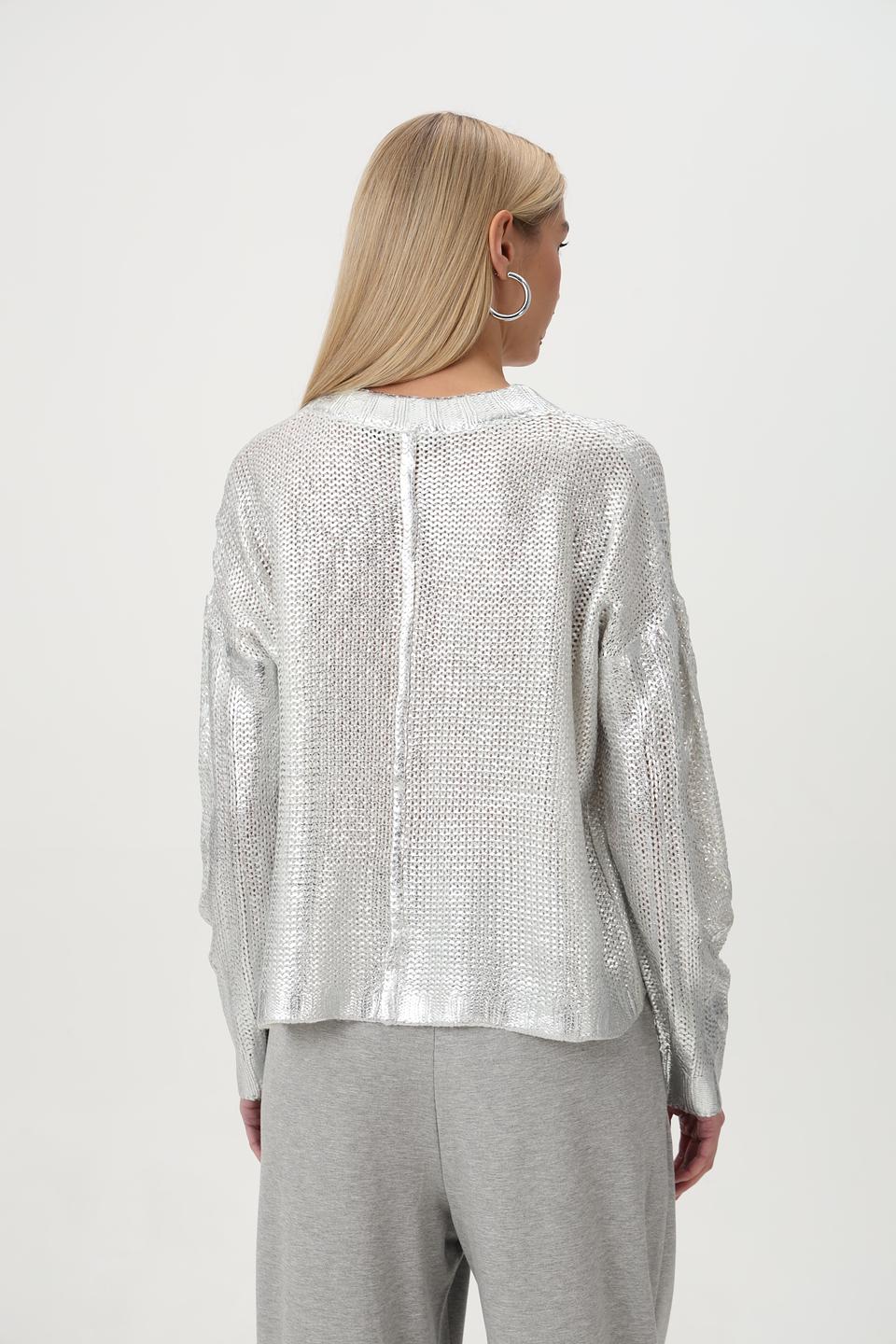 Пуловер Tuzzi серебристый с ажурным узором