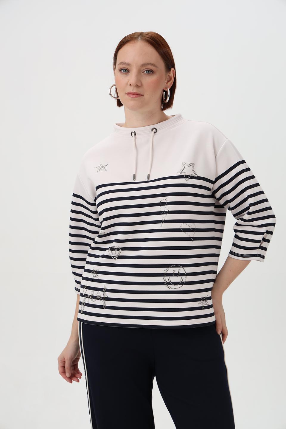 Пуловер Barbara Lebek с полосками и стразами