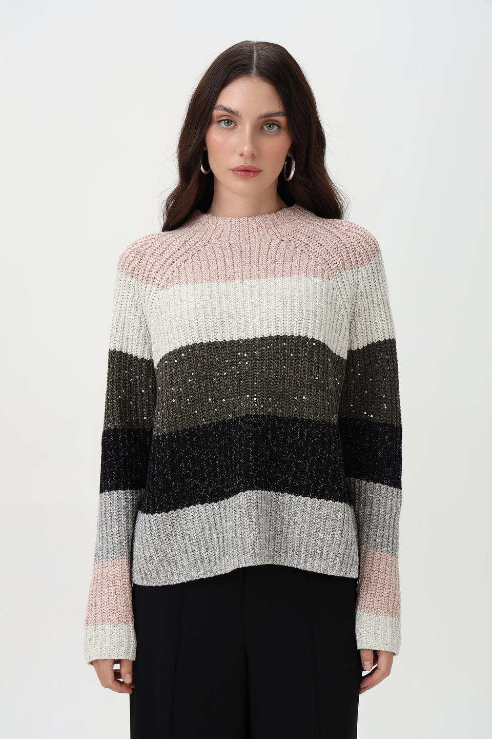 Пуловер Oui в полоску с пайетками