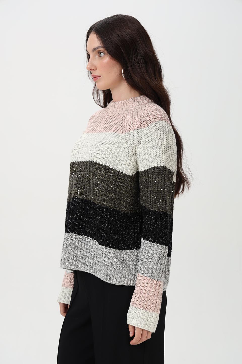 Пуловер Oui в полоску с пайетками