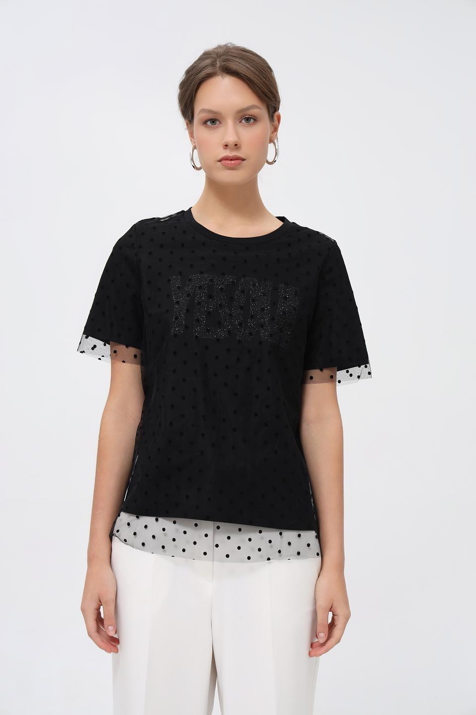 Футболка Oui с горохом и сеткой