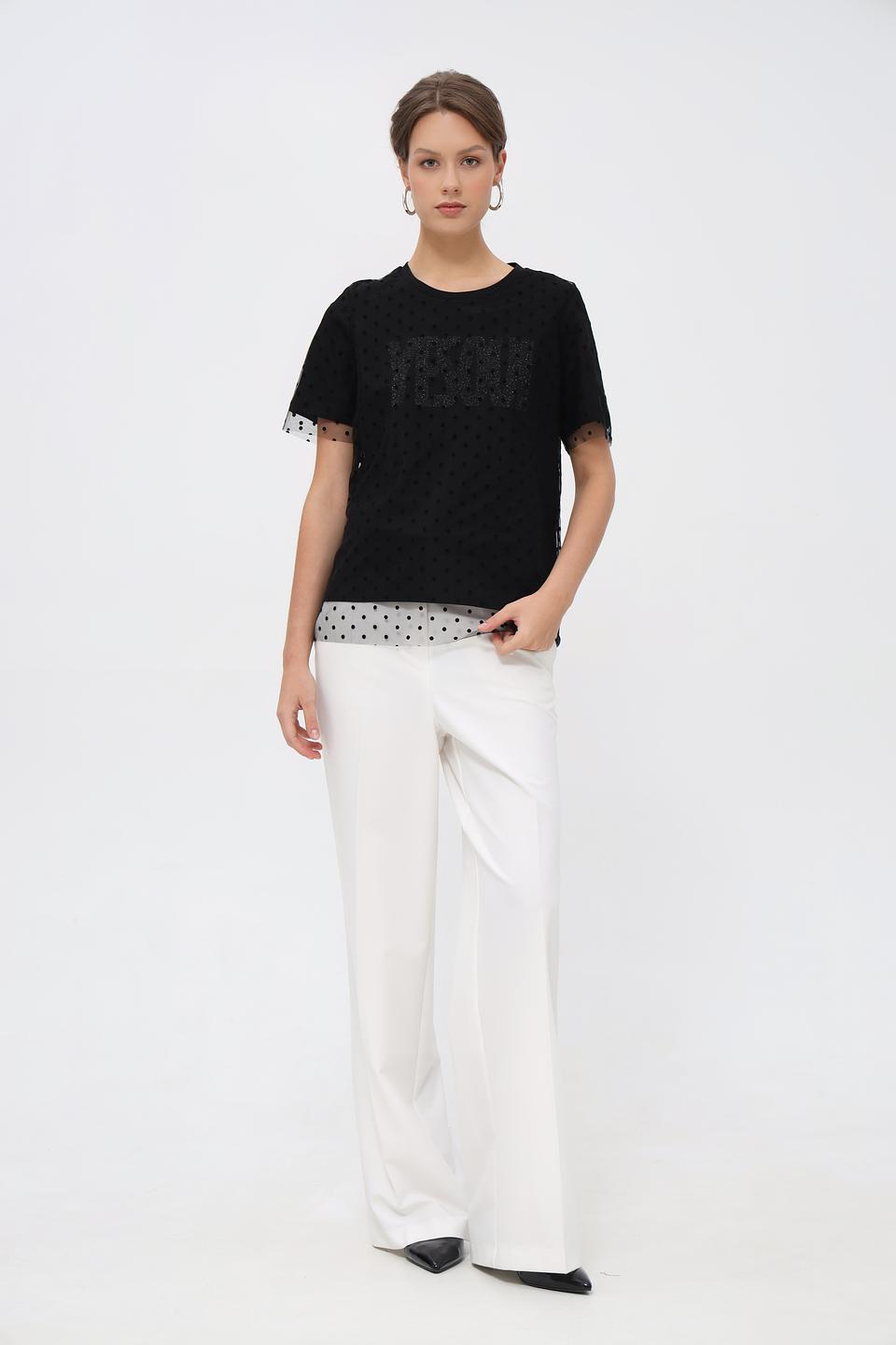 Футболка Oui с горохом и сеткой