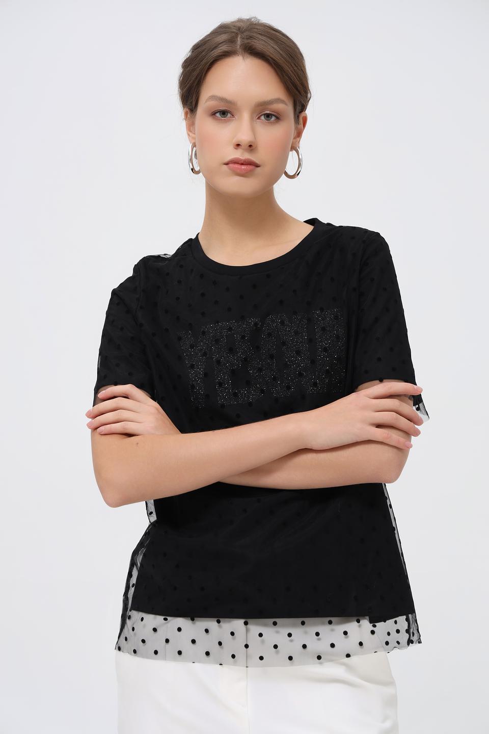 Футболка Oui с горохом и сеткой