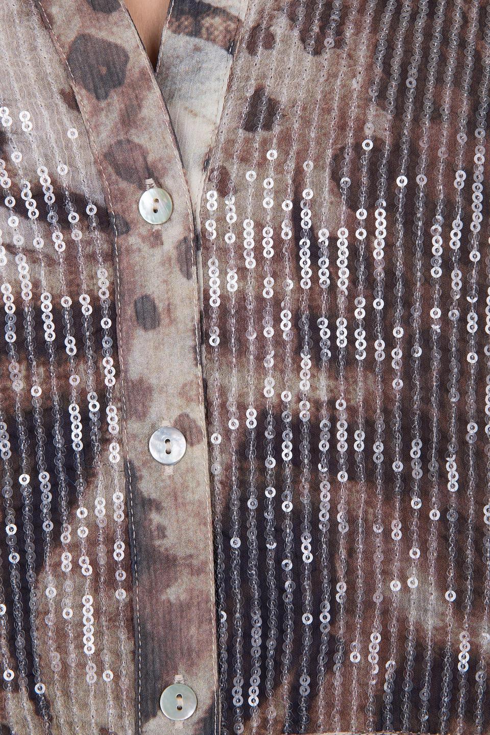 Блуза Gelco с принтом и пайетками, коричневая