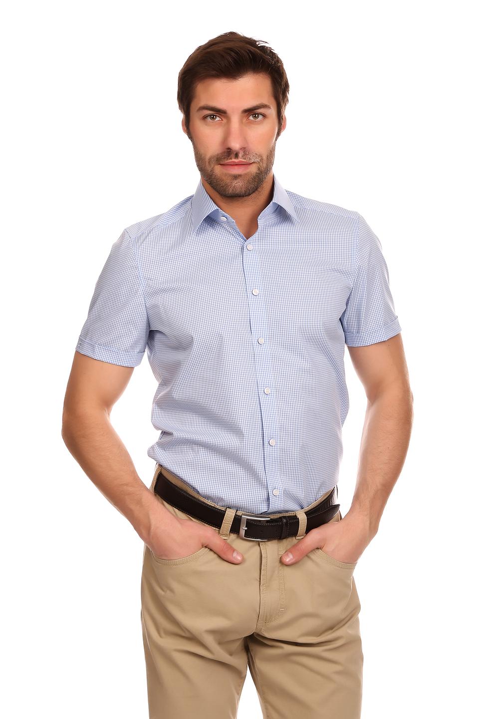 Olymp Рубашка короткий рукав голубая в клетку