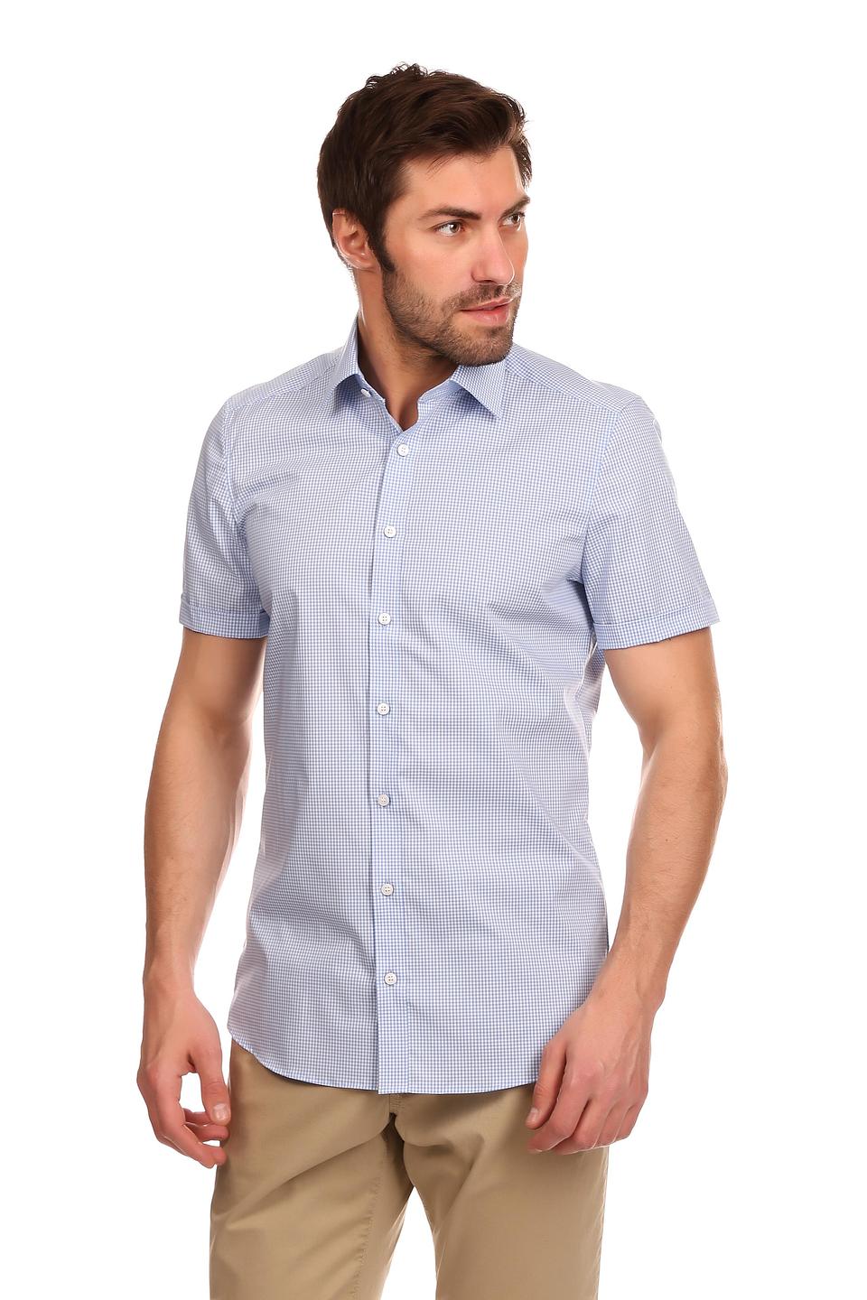 Olymp Рубашка короткий рукав голубая в клетку