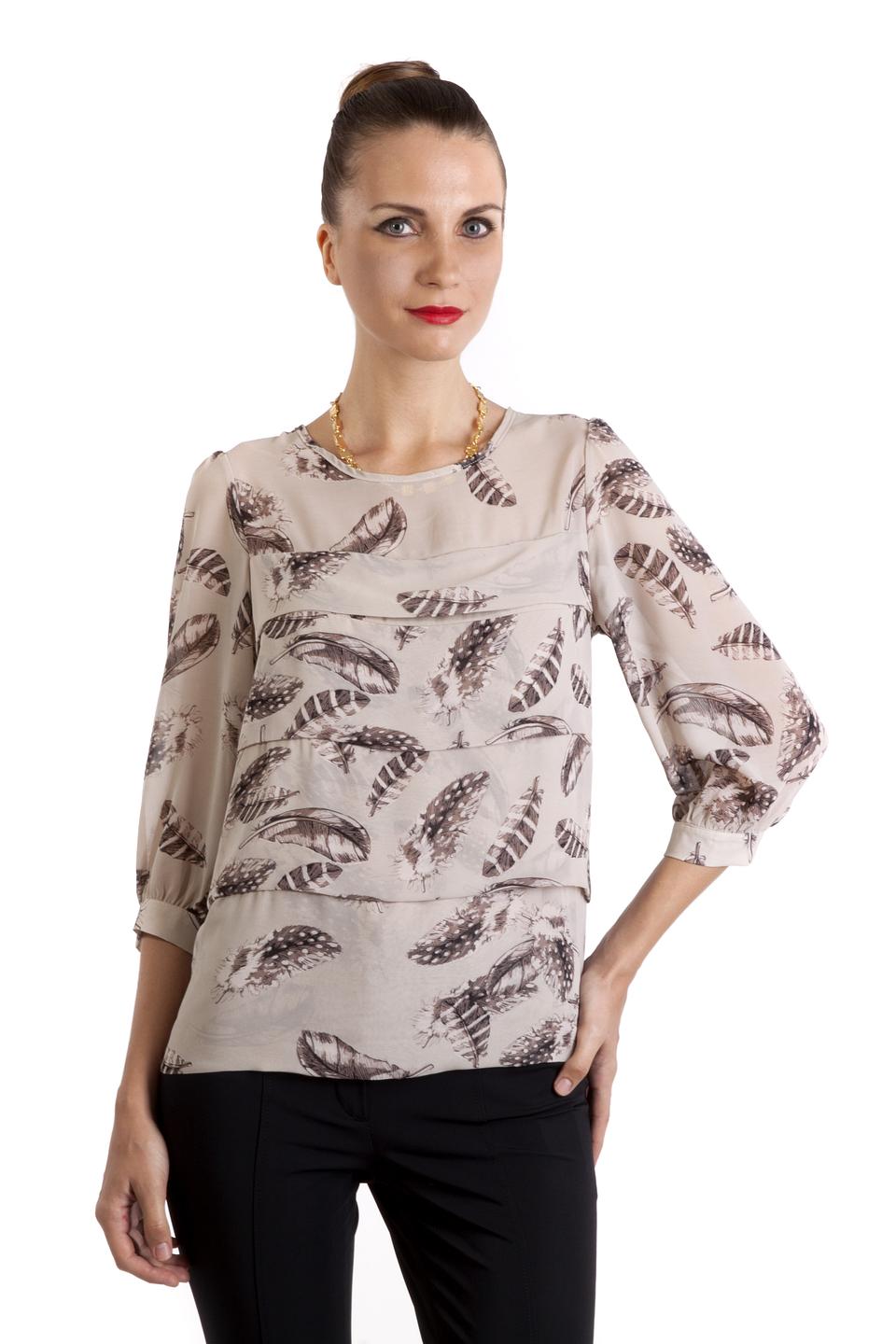 Блуза Locust с принтом перья бежевая