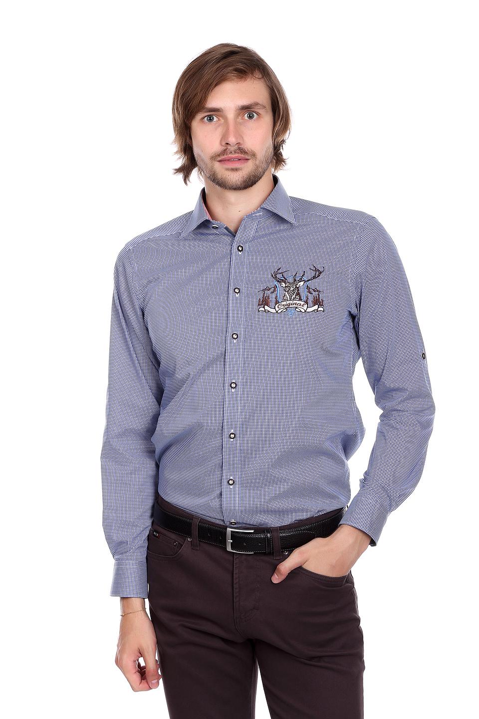 Рубашка Olymp с вышивкой синяя