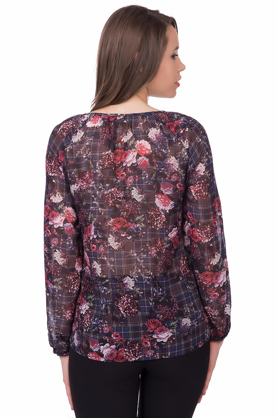 Блуза Taifun разноцветная с цветочным и клетчатым принтом, на пуговицах