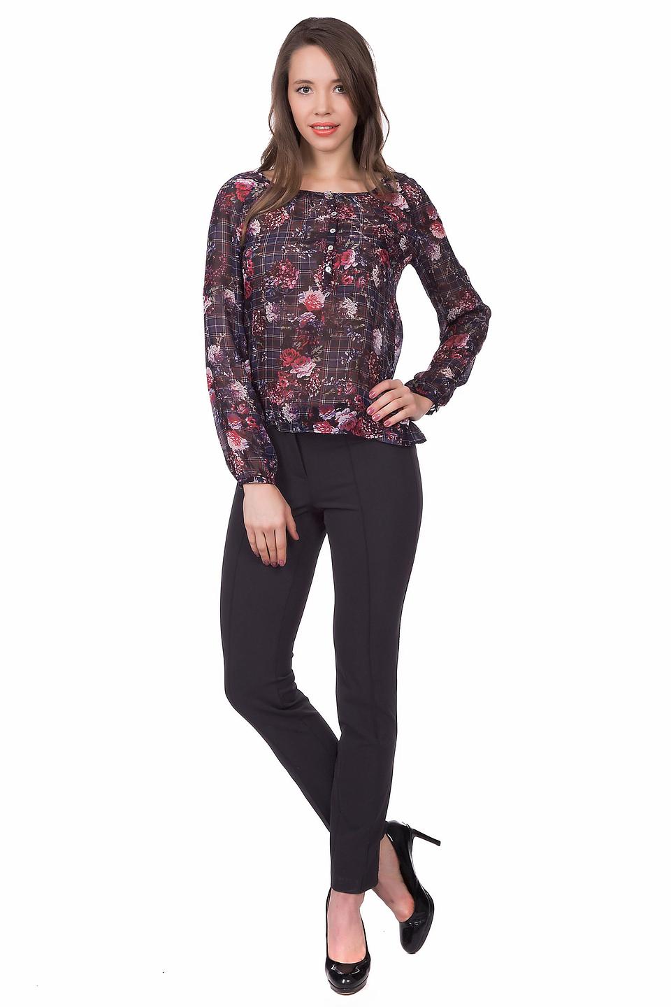 Блуза Taifun разноцветная с цветочным и клетчатым принтом, на пуговицах