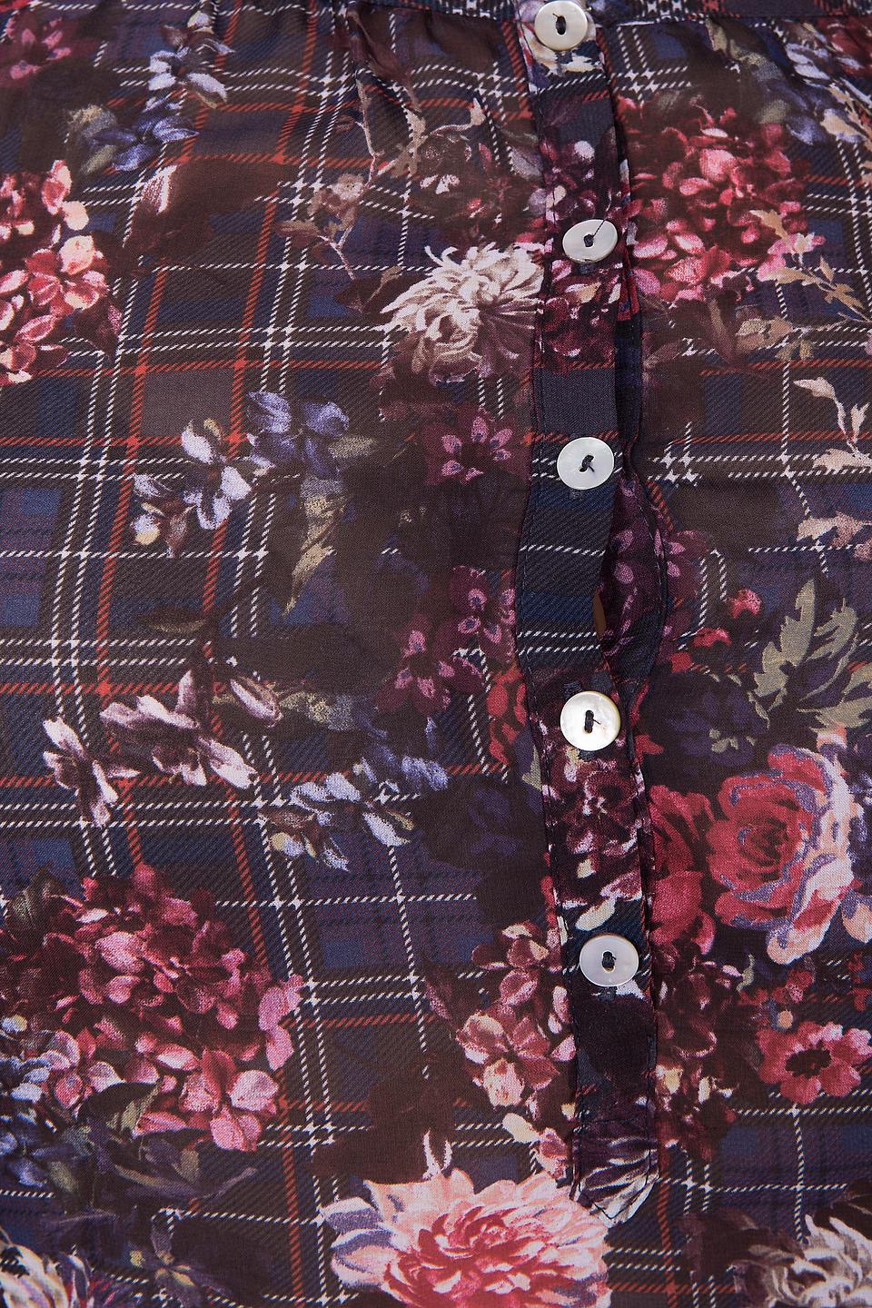 Блуза Taifun разноцветная с цветочным и клетчатым принтом, на пуговицах