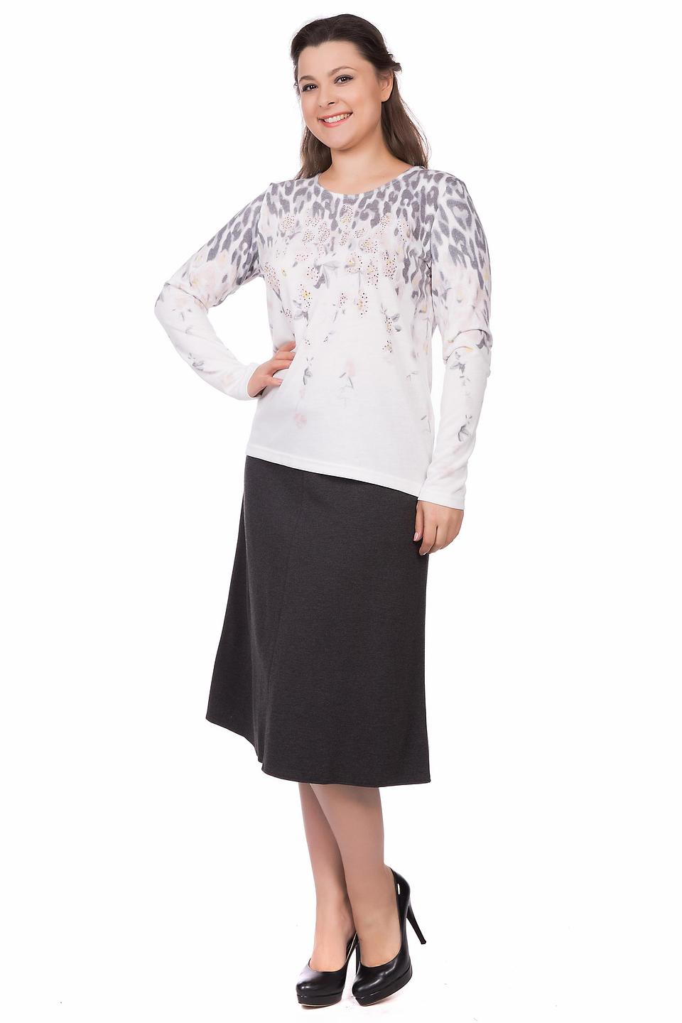 Блуза Erfo белая с анималистичным принтом, цветами и стразами