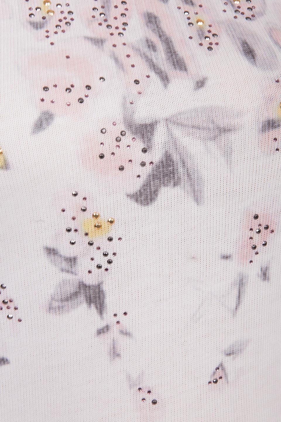 Блуза Erfo белая с анималистичным принтом, цветами и стразами