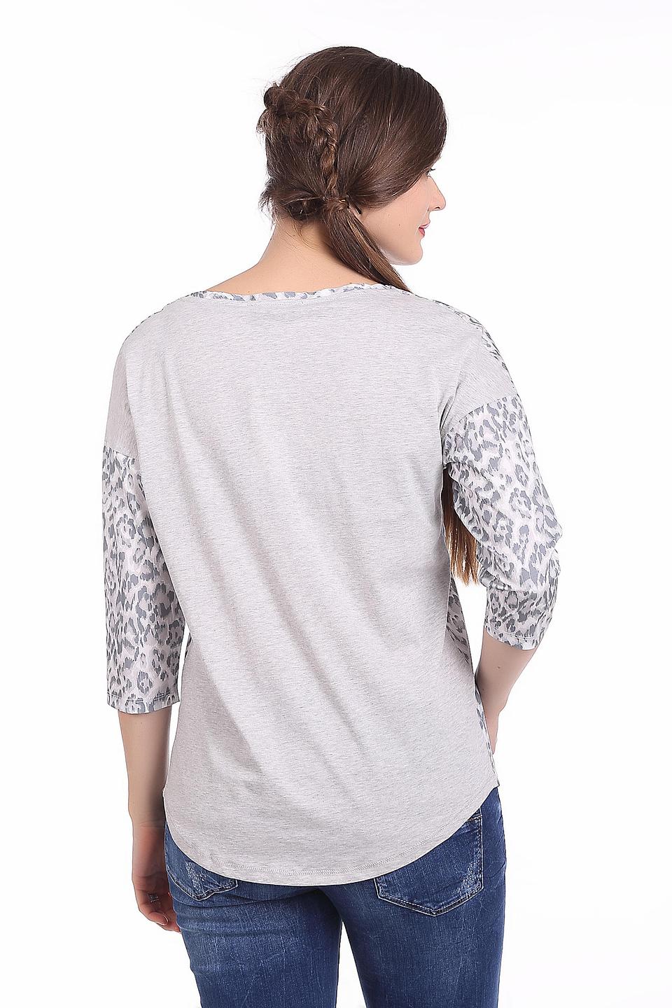 Блуза Oui с принтом и кружевом серый