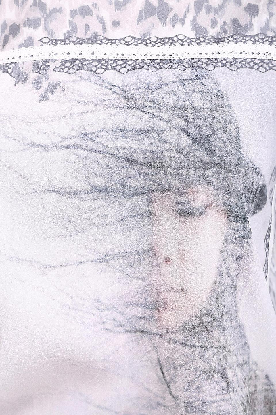 Блуза Oui с принтом и кружевом серый