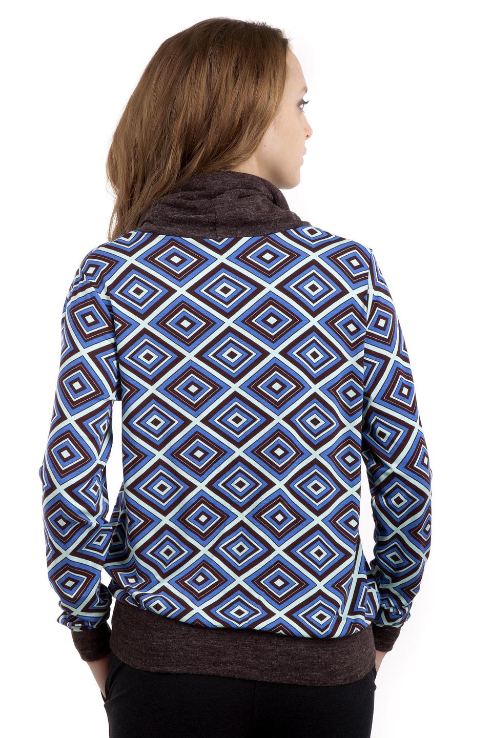 Блуза Pezzo сине-коричневая с геометрическим принтом и воротником-хомут