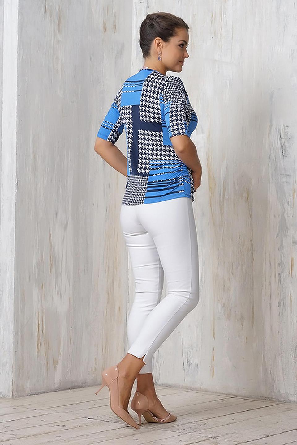 Блуза VAY в клетку и полоску синяя