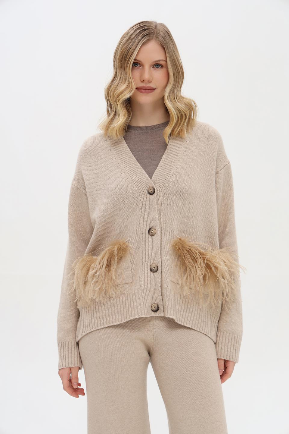 Кардиган Shade жен. с бахромой бежевый