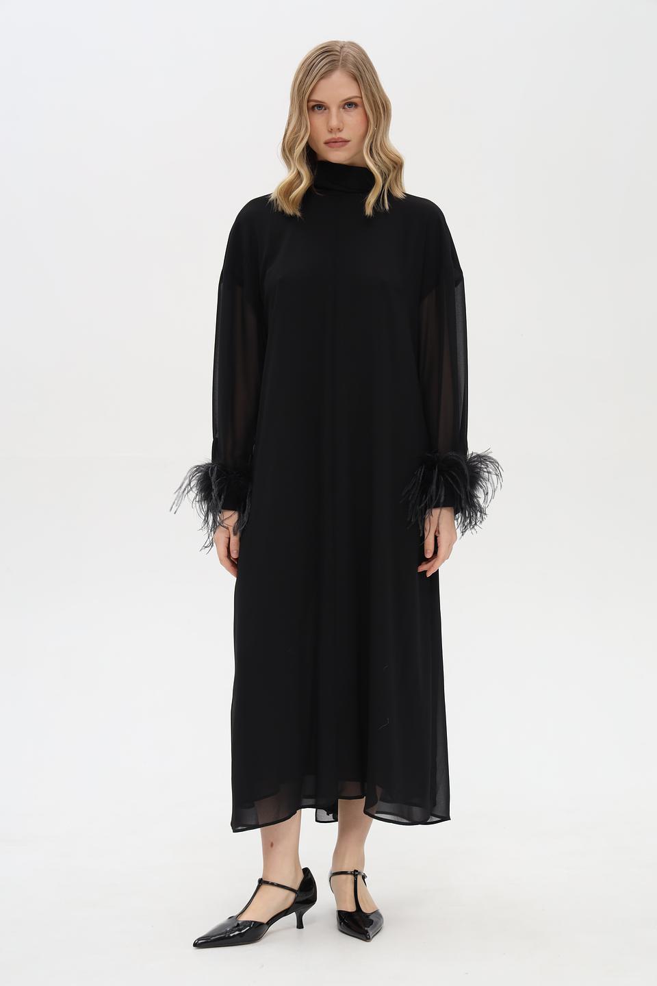 Платье Shade с перьями черное