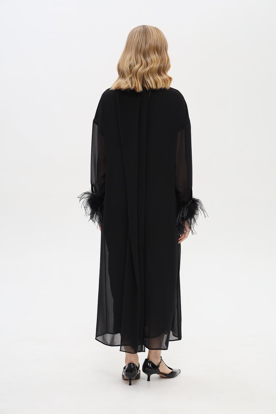 Платье Shade с перьями черное