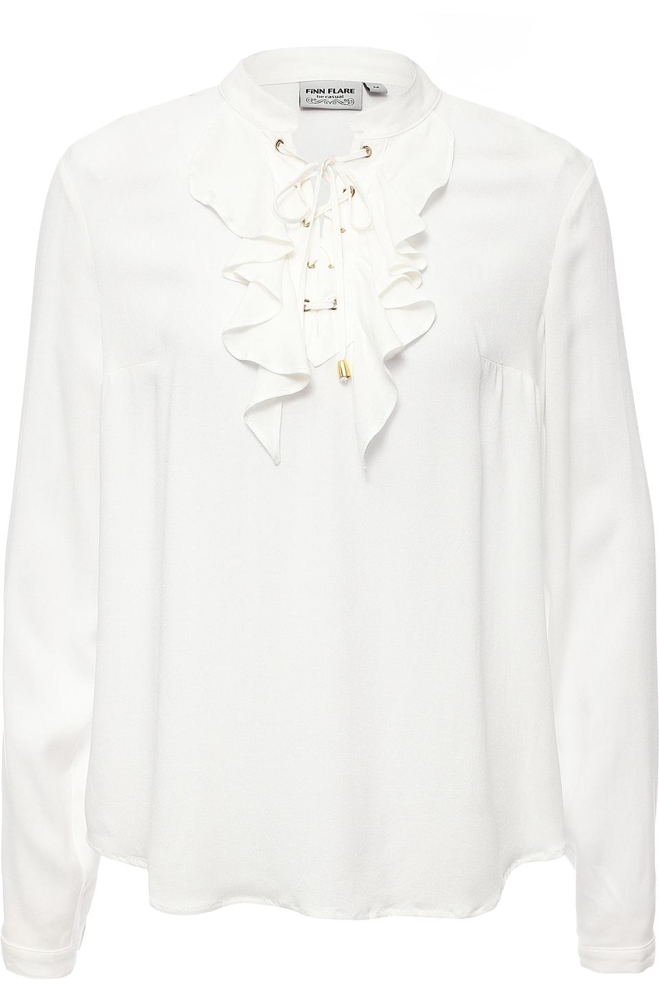 Блуза FINN FLARE белая с жабо на шнуровке