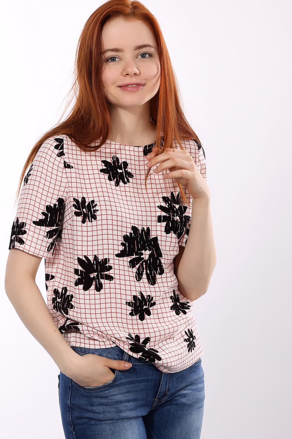 Блуза Essentiel в клетку с чёрными цветами