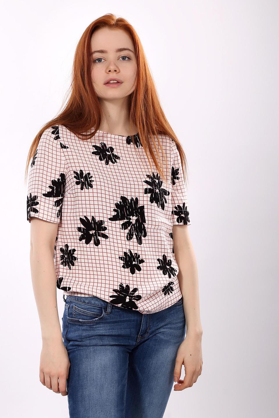 Блуза Essentiel в клетку с чёрными цветами