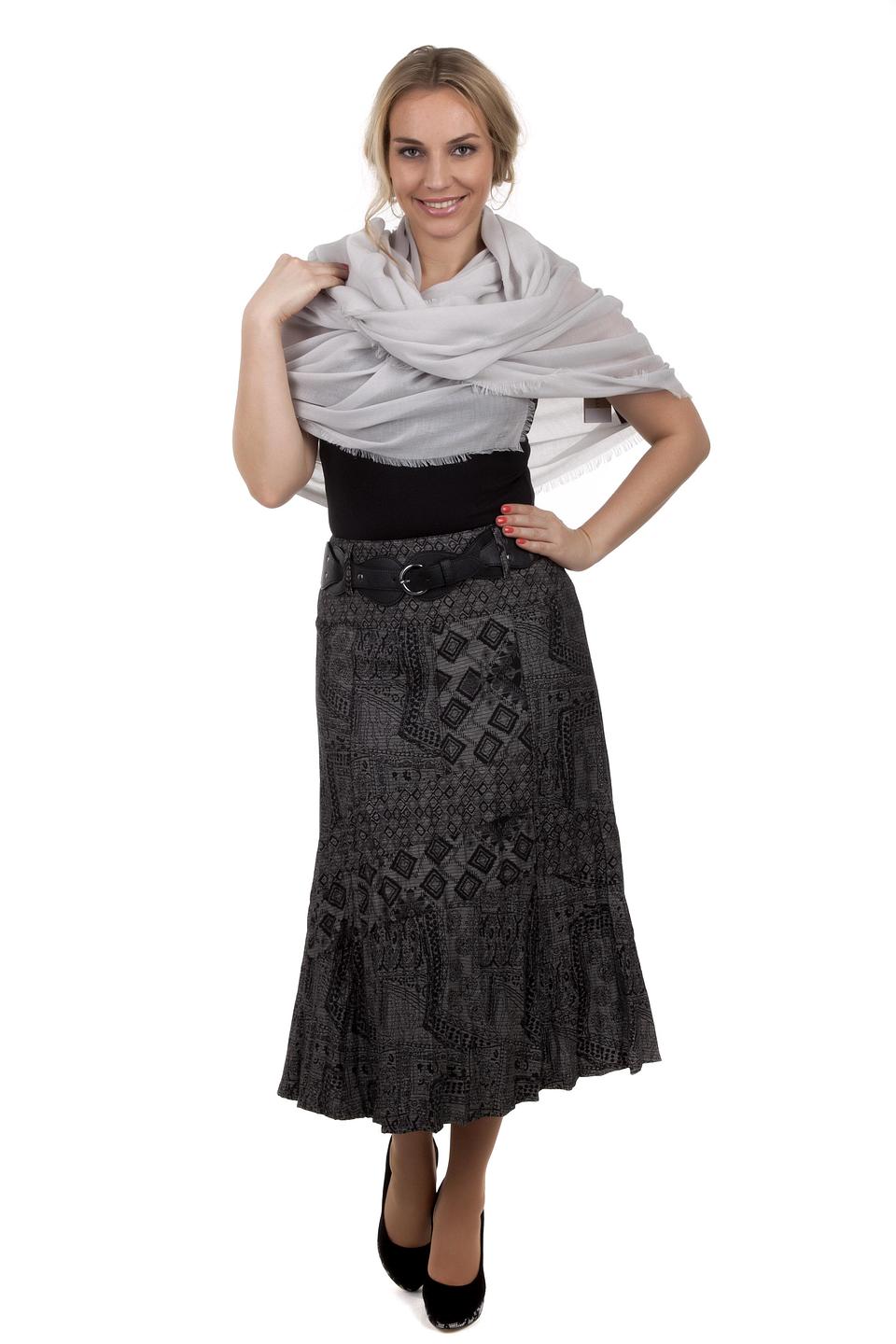 Юбка Gerry Weber серая с рисунком и поясом