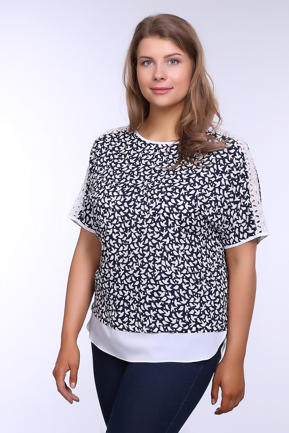 Блуза Basler с принтом и кружевом тёмно-синего цвета