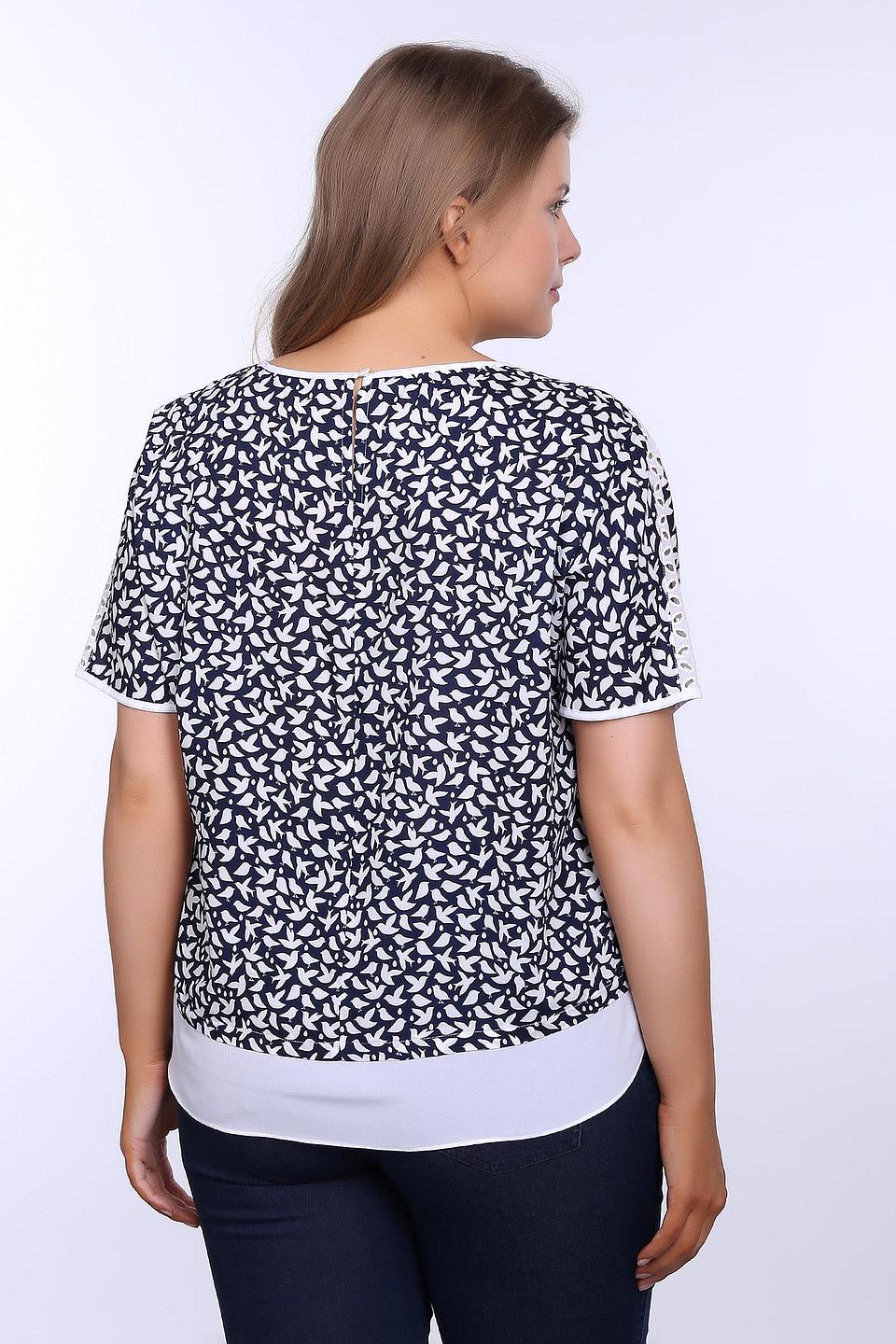 Блуза Basler с принтом и кружевом тёмно-синего цвета