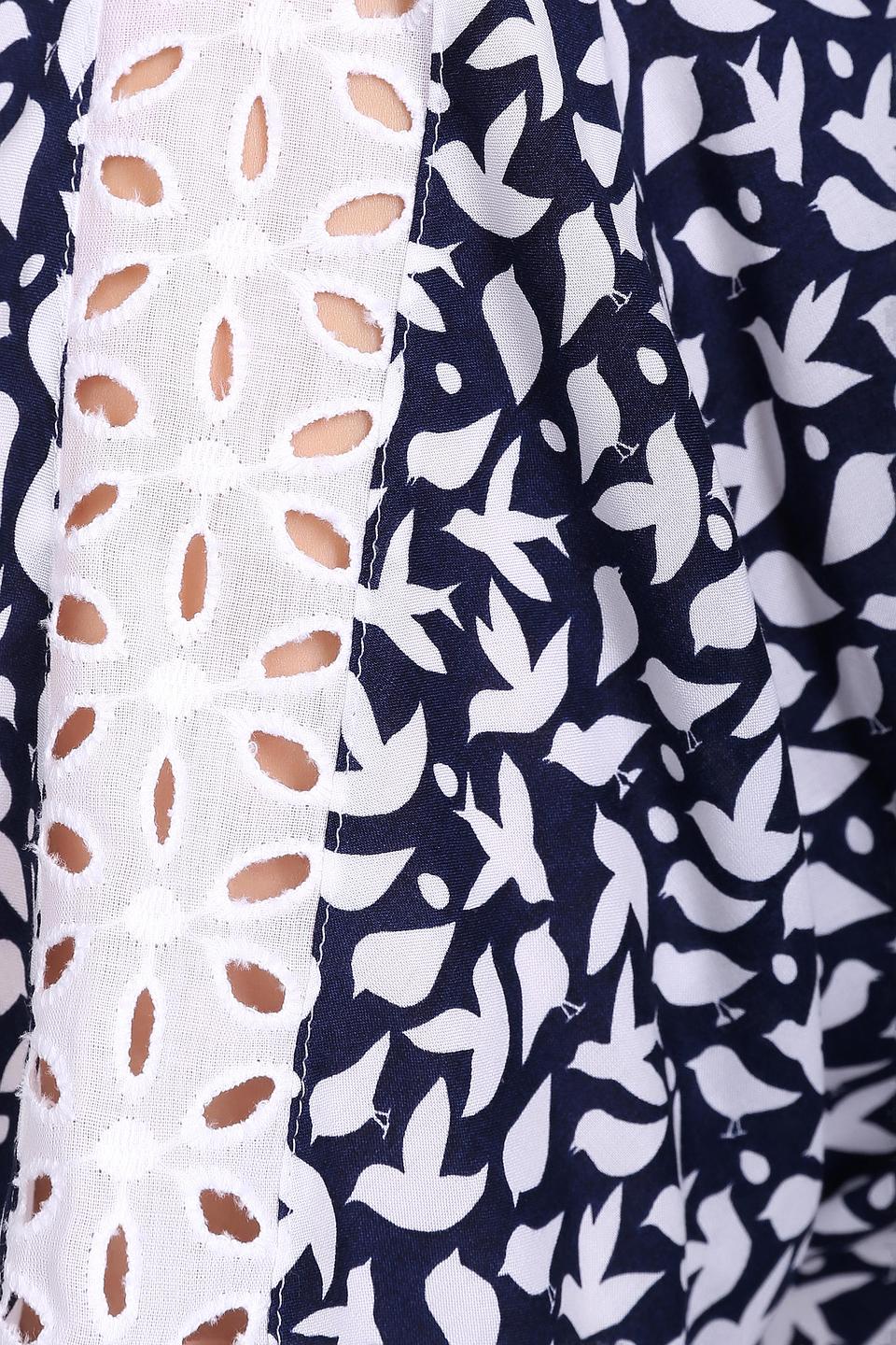 Блуза Basler с принтом и кружевом тёмно-синего цвета