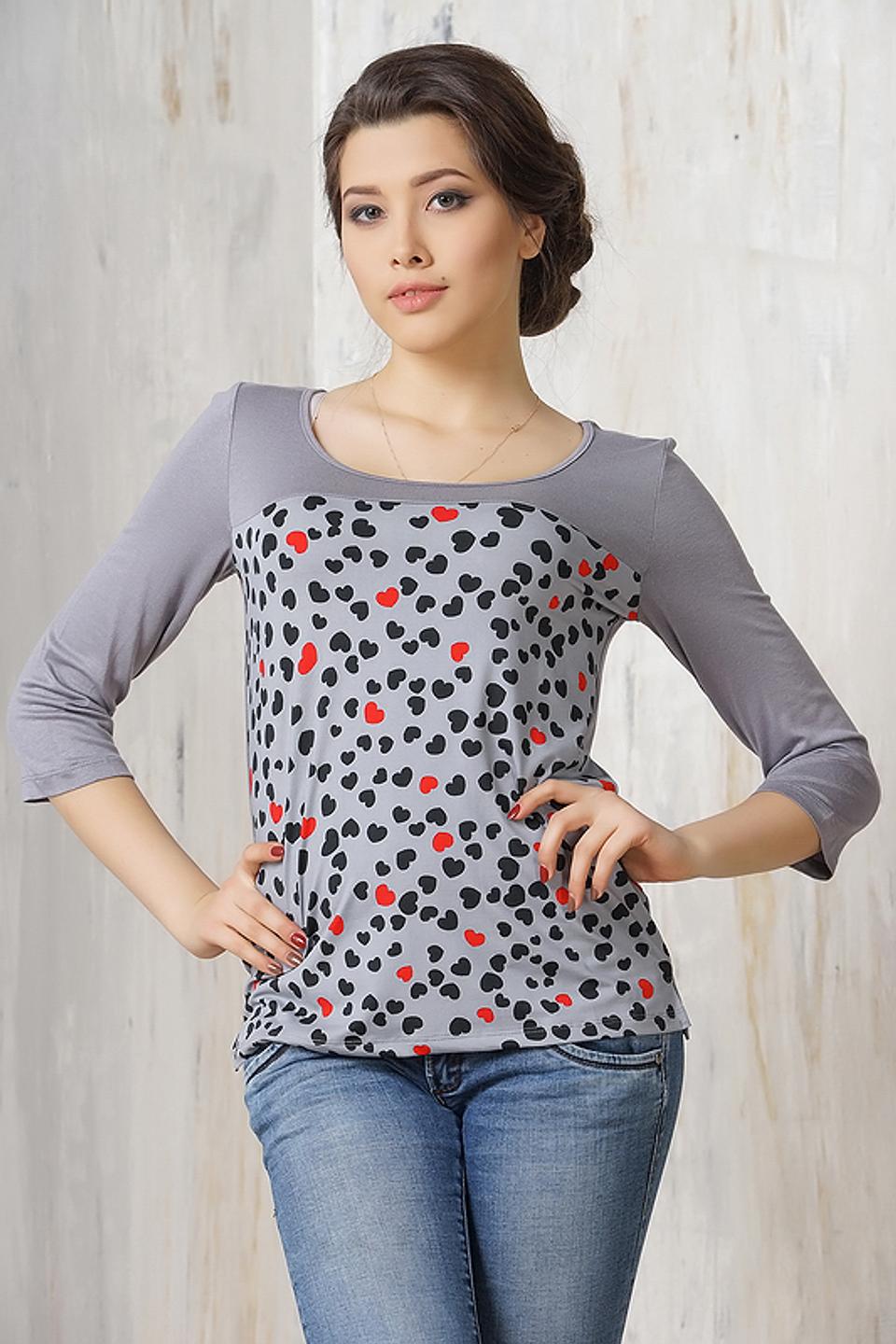 Блуза VAY с сердечками серая