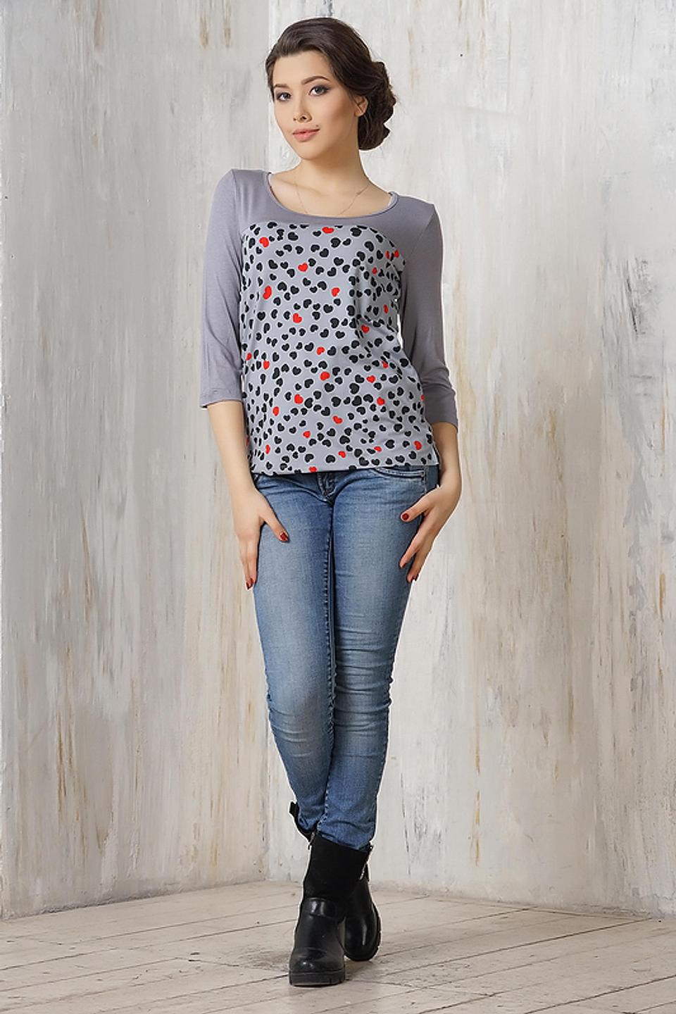 Блуза VAY с сердечками серая