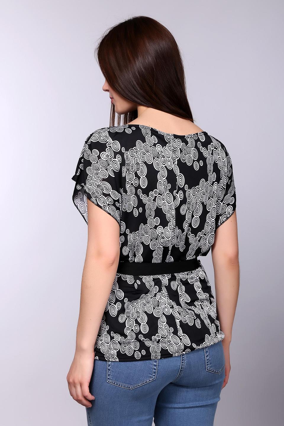 Блузка Pezzo, чёрная с принтом и поясом