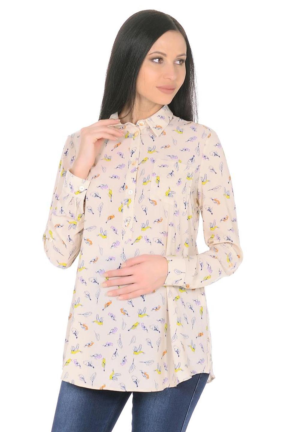 Блуза MammySize с птицами бежевая