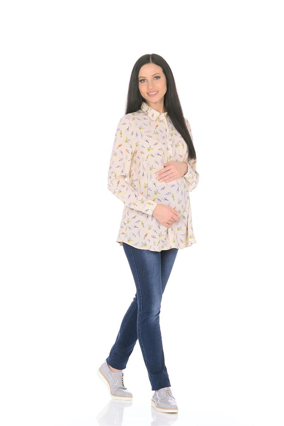 Блуза MammySize с птицами бежевая