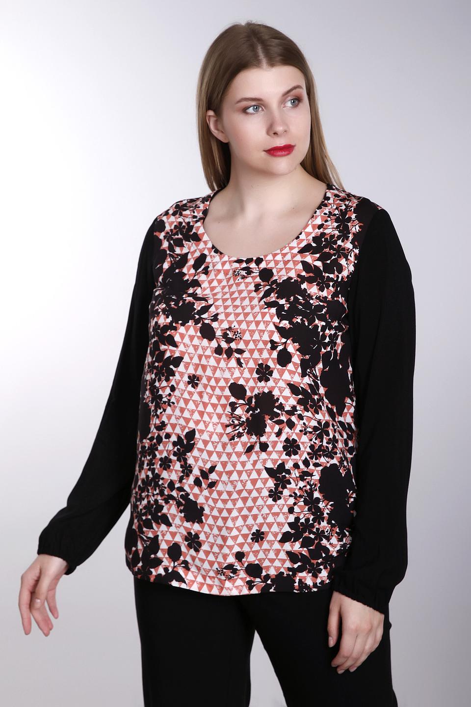 Блуза Samoon чёрная с оранжевым цветочным принтом и молнией