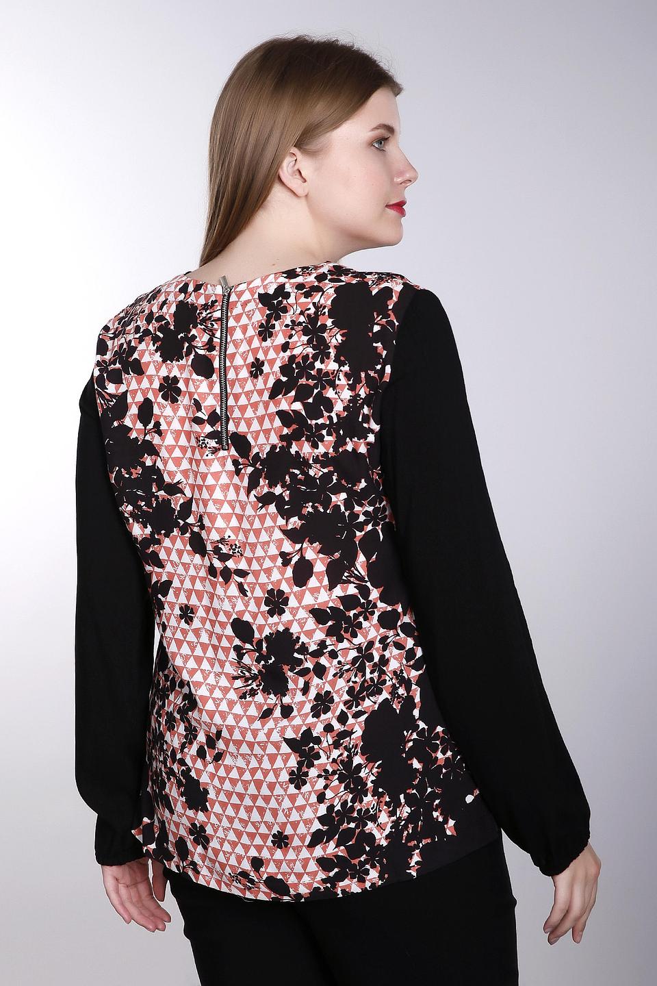 Блуза Samoon чёрная с оранжевым цветочным принтом и молнией