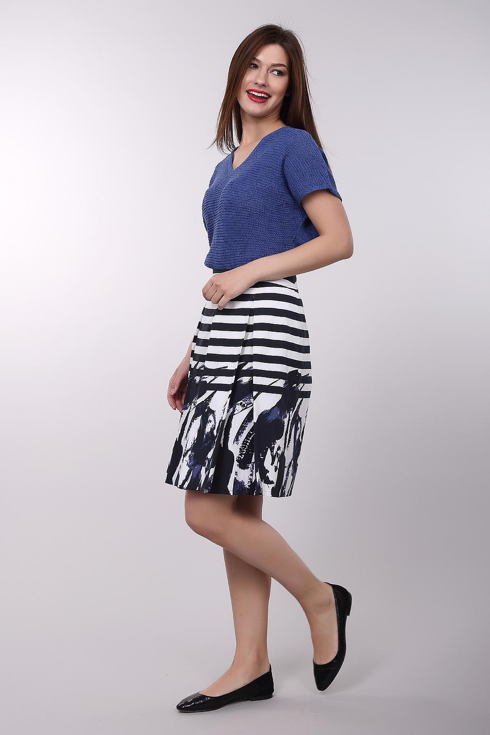 Юбка Gerry Weber бело-синяя с полоской и абстрактным принтом