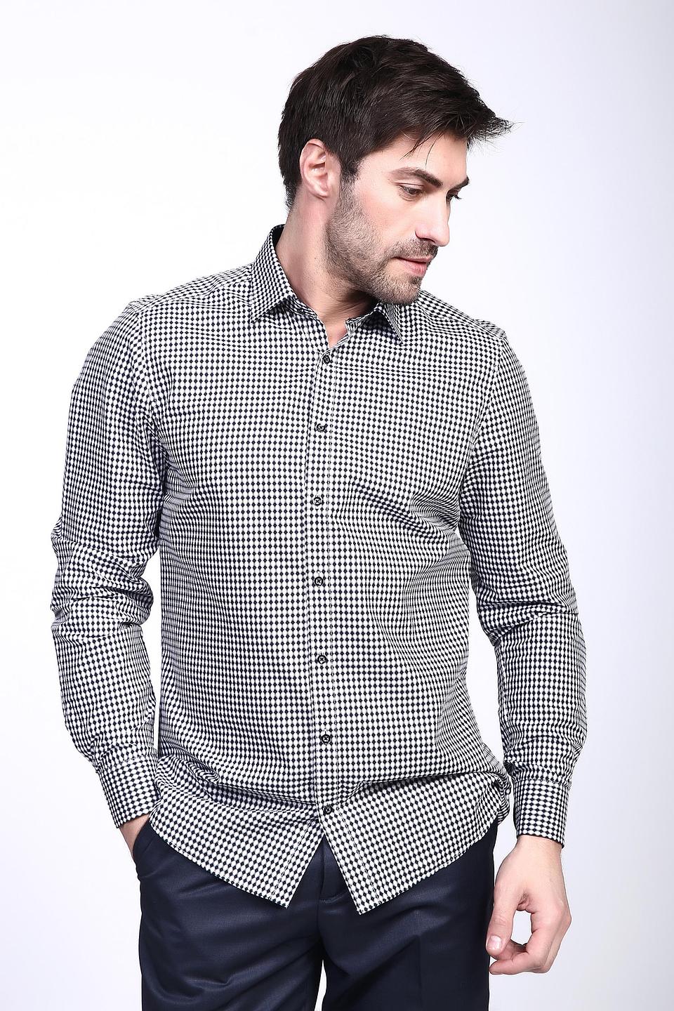 Рубашка Olymp в чёрно-белую клетку