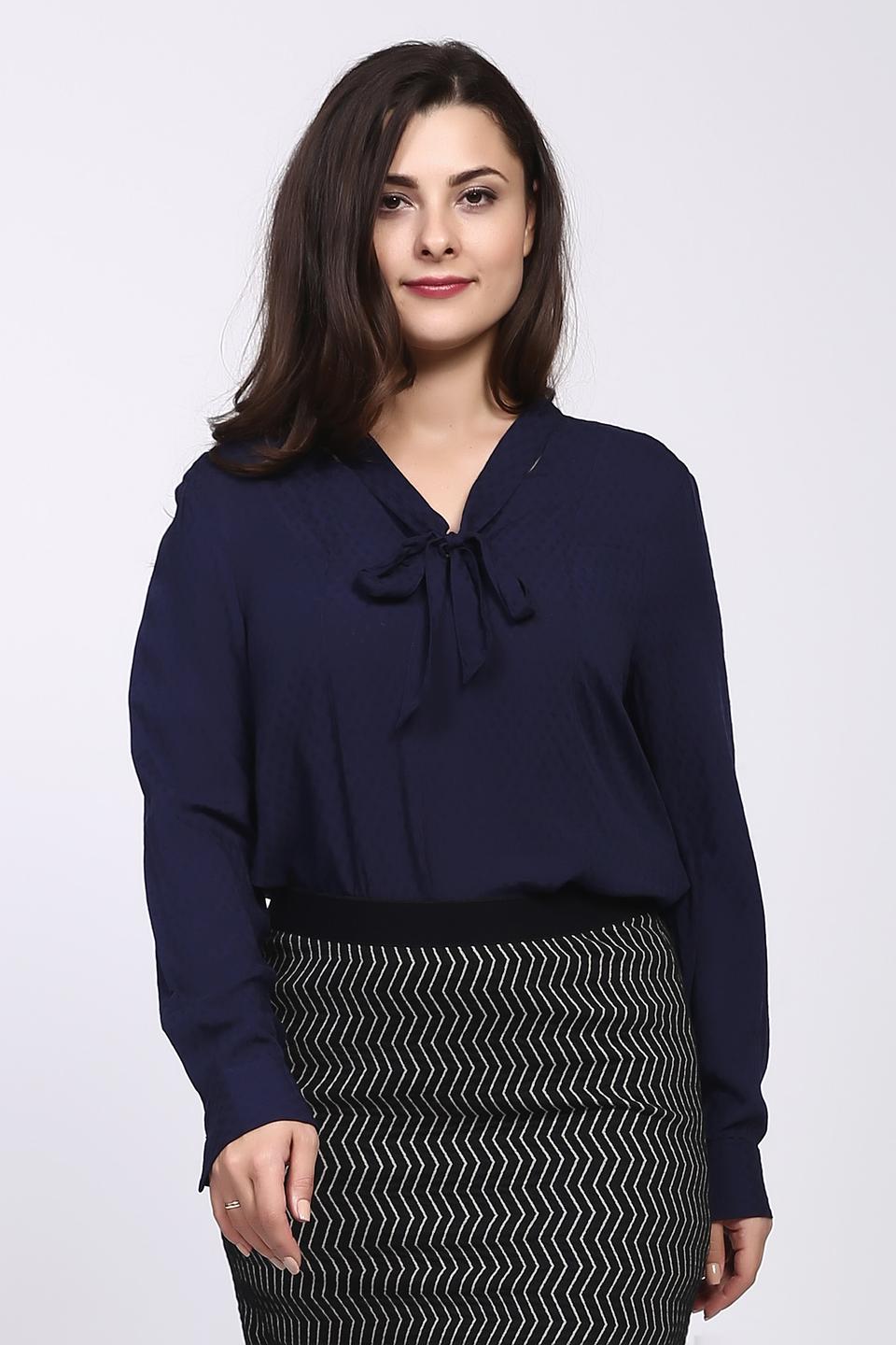 Блуза Lebek синяя с завязкой и узором