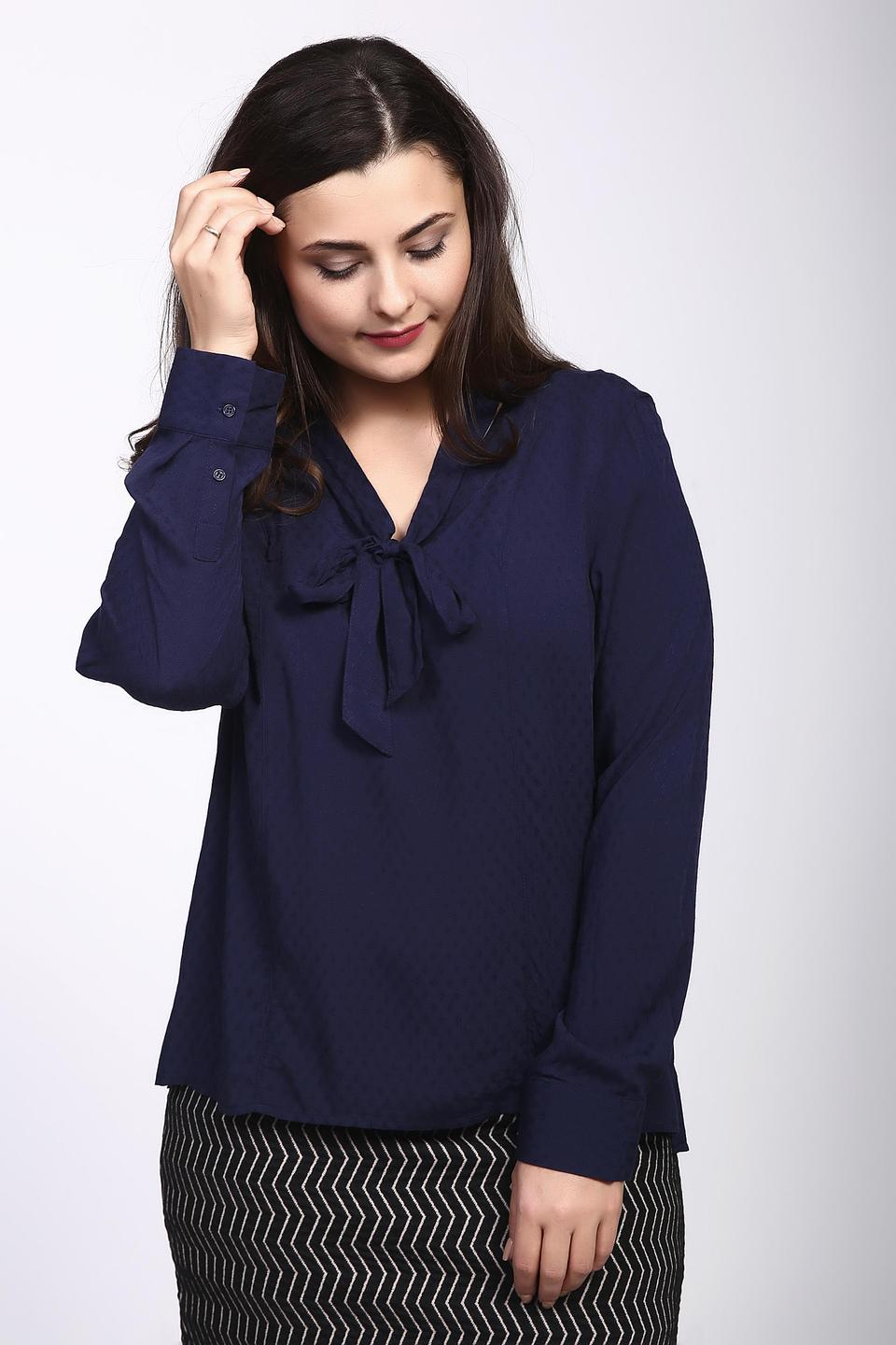 Блуза Lebek синяя с завязкой и узором